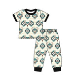 Short sleeves aztec bull skull western boys pajamas