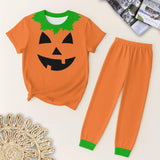 Orange short sleeves pumpkin kids boys Halloween pajamas