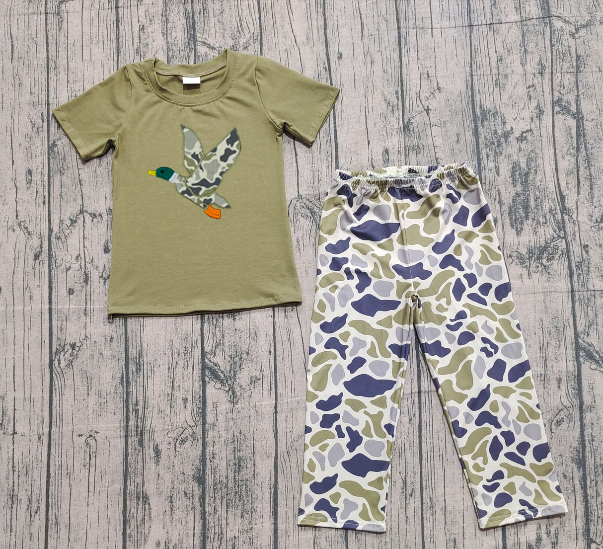 Short sleeves camo duck top pants boys clothes