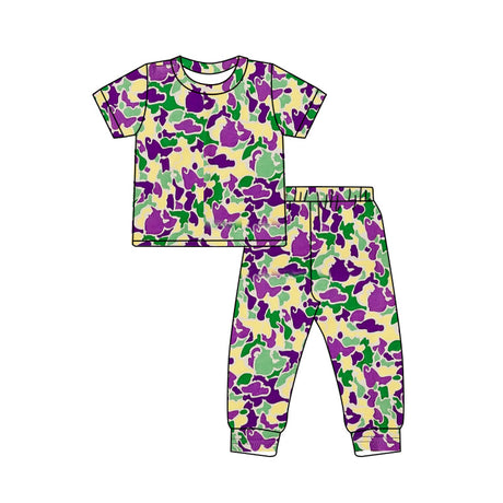 Purple yellow green camo boy Mardi Gras pajamas