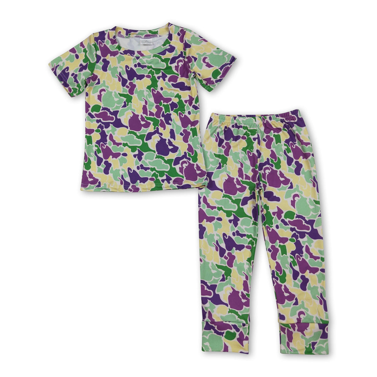 Purple yellow green camo boy Mardi Gras pajamas