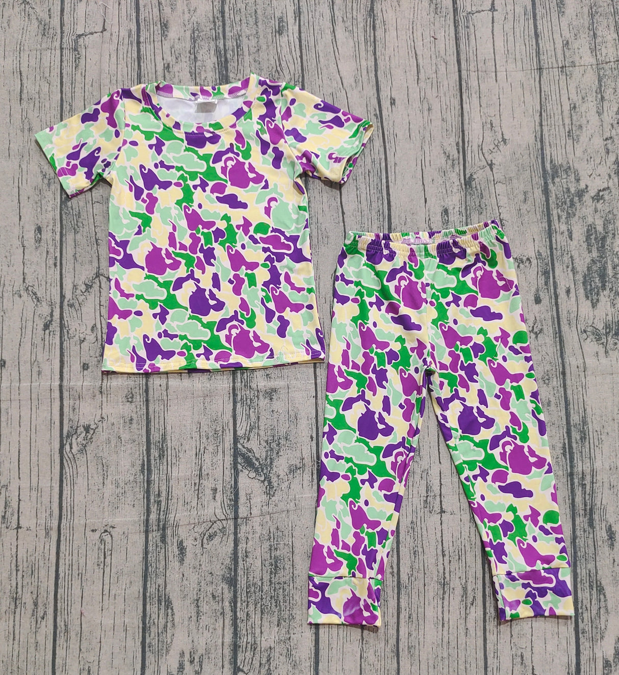 Purple yellow green camo boy Mardi Gras pajamas