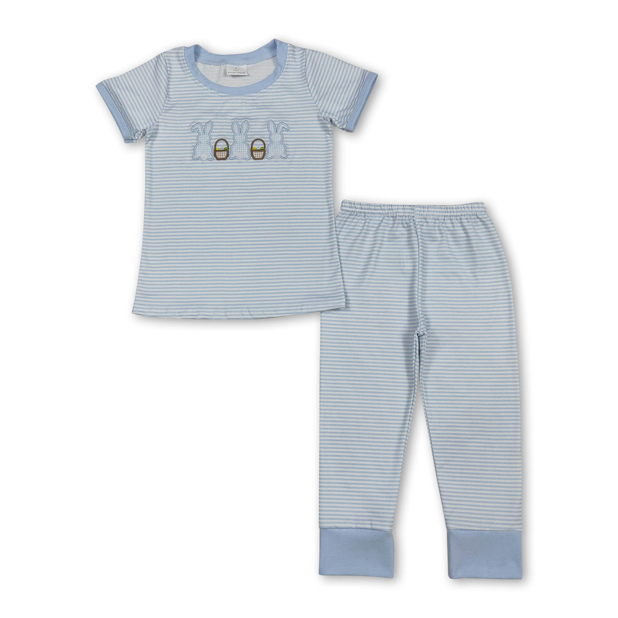 Stripe short sleeves rabbit eggs top pants boys Easter outfits