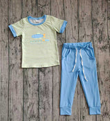 Short sleeves stripe fishing embroidery top pants boys clothes