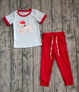 Stripe plaid dog baseball embroidery top pants boys outfits
