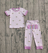 Lavender plaid donut baby kids Mardi Gras pajamas