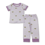 Lavender plaid donut baby kids Mardi Gras pajamas