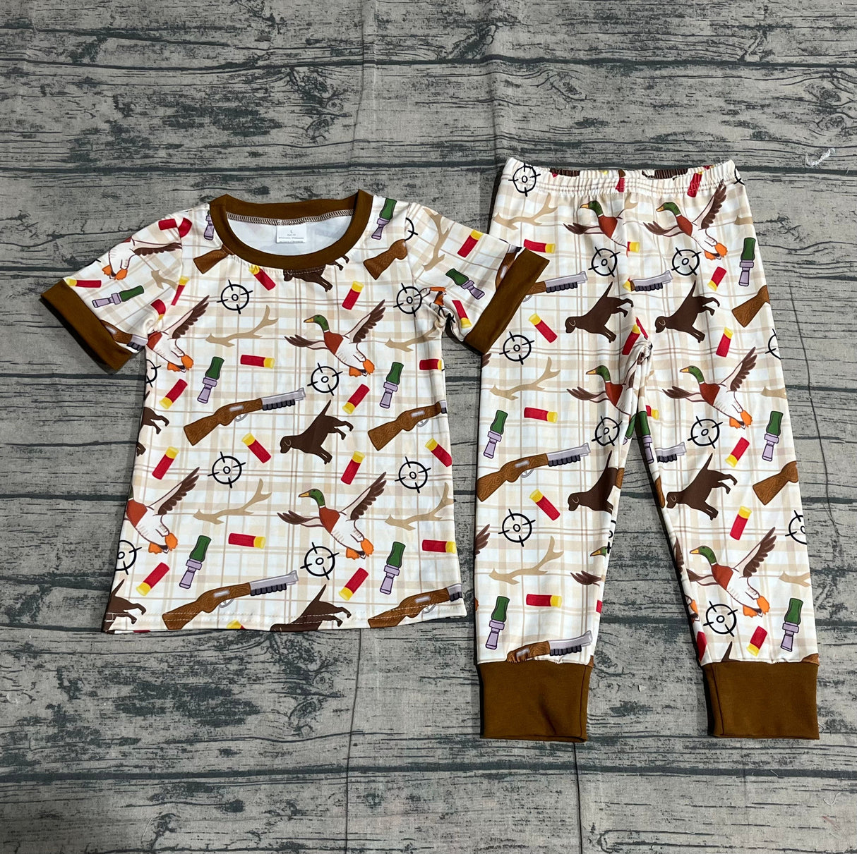 Short sleeves duck call dog kids boys pajamas