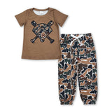 Short sleeves brown camo golf top pants kids outfits