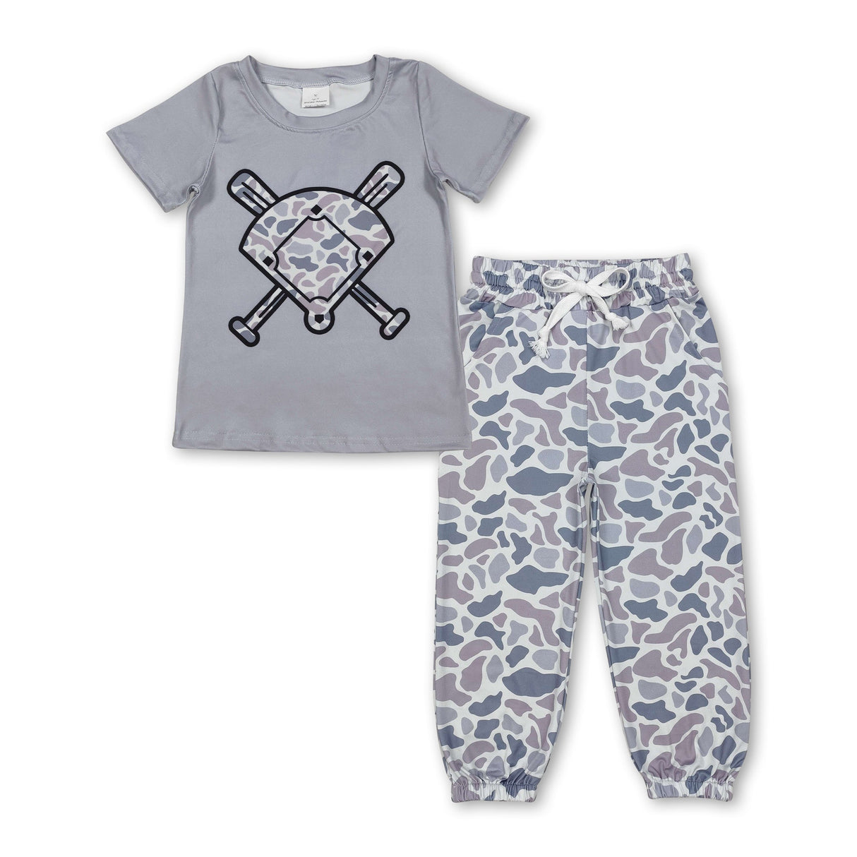 Short sleeves grey camo golf top pants kids outfits