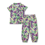 Purple yellow green camo top pants kids Mardi Gras outfits