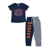 Short sleeves A U top plaid pants kids boys team outfits