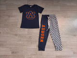 Short sleeves A U top plaid pants kids boys team outfits