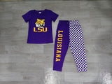 Short sleeves purple tiger top plaid pants kids boys team outfits