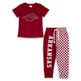 Short sleeves hog top plaid pants kids boys team outfits