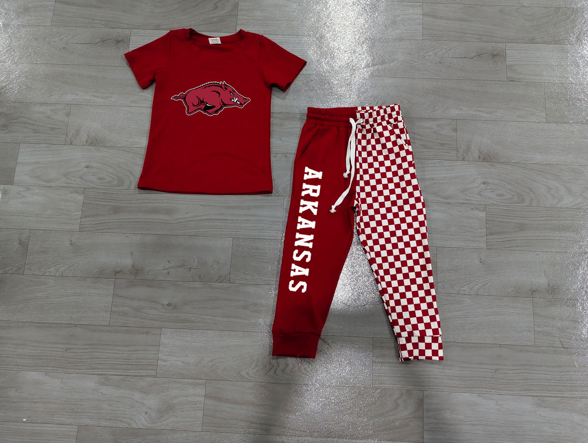 Short sleeves hog top plaid pants kids boys team outfits