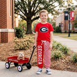 Short sleeves red G top plaid pants kids boys team outfits