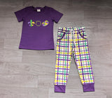 Purple cotton donut embroidery top boys Mardi Gras outfits