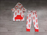 Short sleeves crawfish hoodie pants boys clothing set