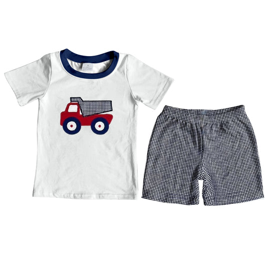 Constructions top navy plaid shorts boy summer outfits