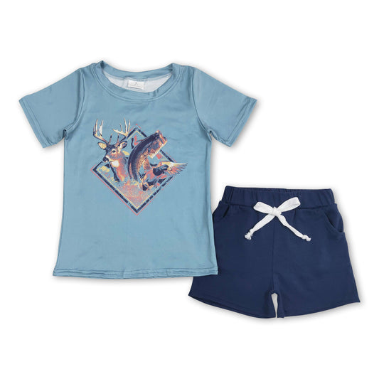 Deer fish duck top shorts kids boy hunting outfits