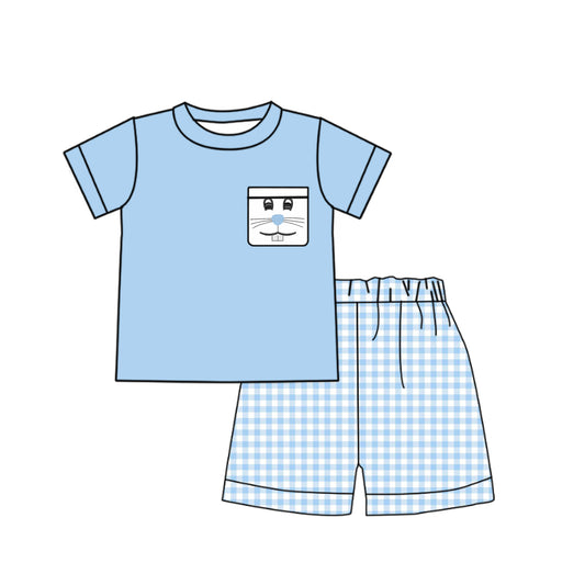 Bunny pocket shirt plaid shorts kids boy easter clothes