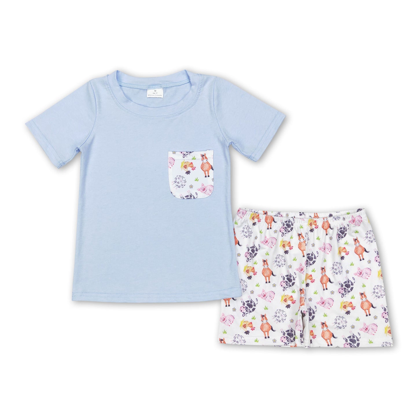 Light blue cows pocket shorts kids boy summer outfits