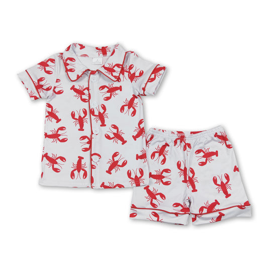Short sleeves crawfish baby kids button down pajamas
