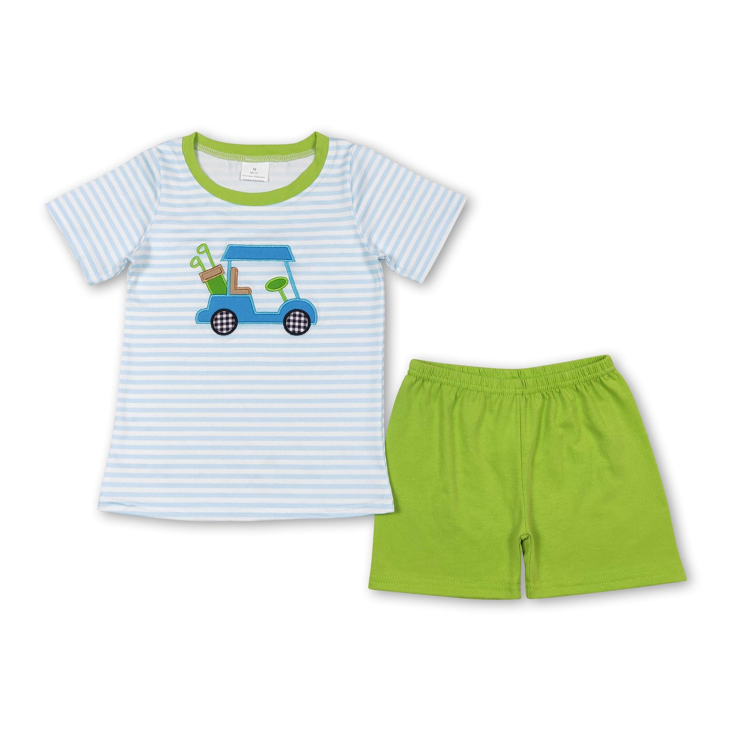 Stripe golf top green shorts boys summer clothes