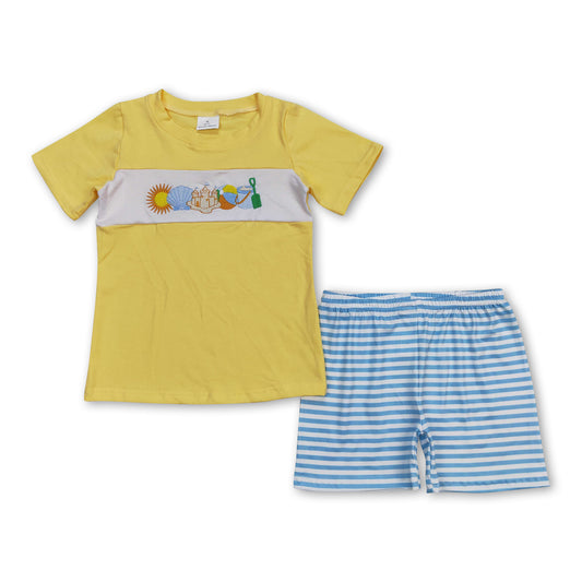 Yellow short sleeves beach summer boys clothing set
