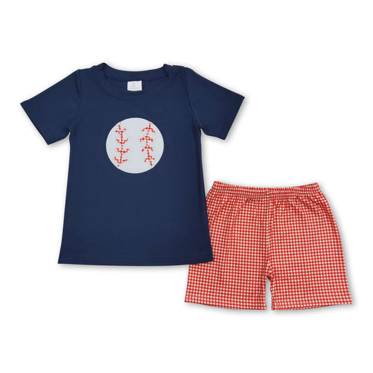 Navy baseball top plaid shorts kids boys outfits