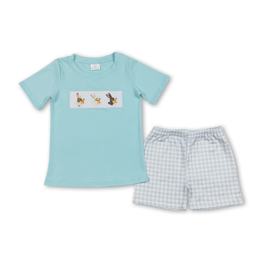 Bunny short sleeves top plaid shorts boys easter outfits