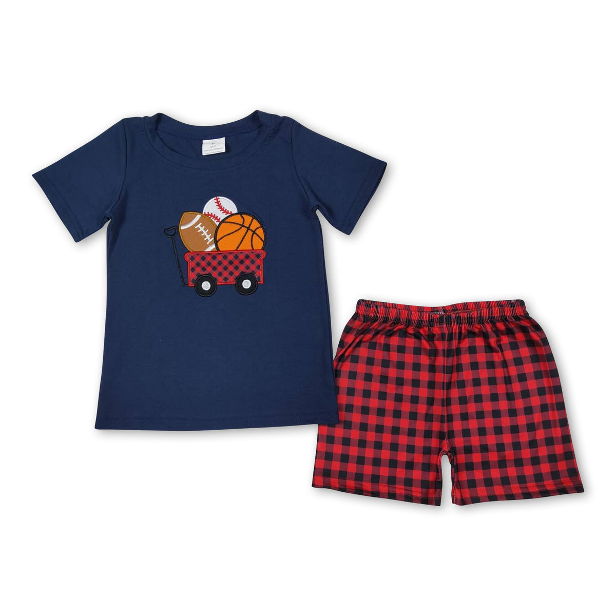 Blue Balls Top Plaid Shorts Kids Boys Outfits Yawoo Garments