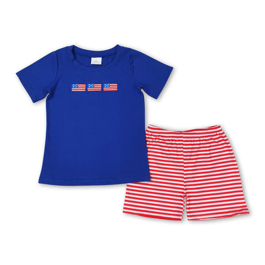 Blue flag top stripe shorts boys 4th of july clothes