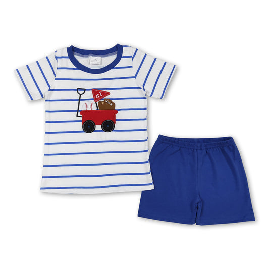 Blue stripe baseball top shorts boys clothing