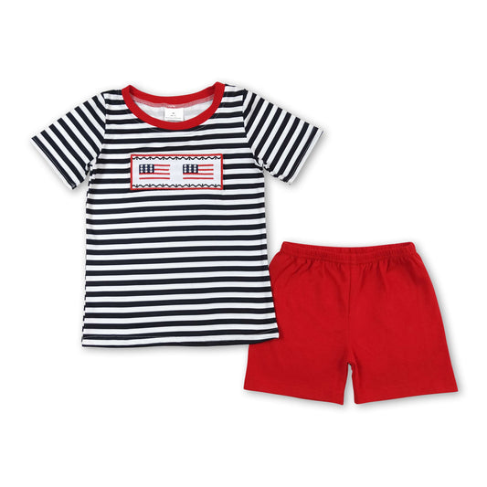 Stripe flag top red shorts boys 4th of july clothing