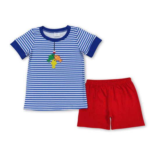 fish stripetop red shorts kids boys summer clothes