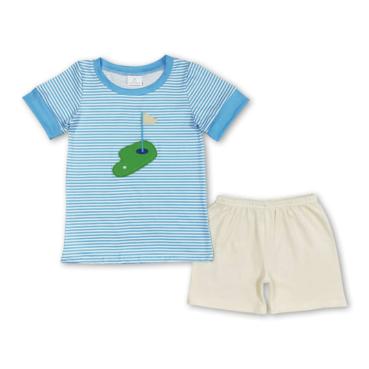 Golf stripe top shorts boys summer clothing set