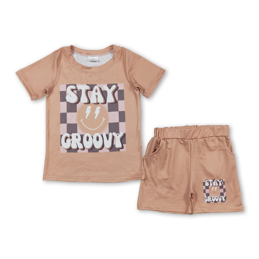 Stay groovy smile top pocket shorts kids clothes