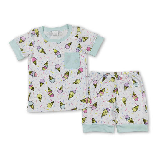 Short sleeves ice cream pocket top shorts boys clothes