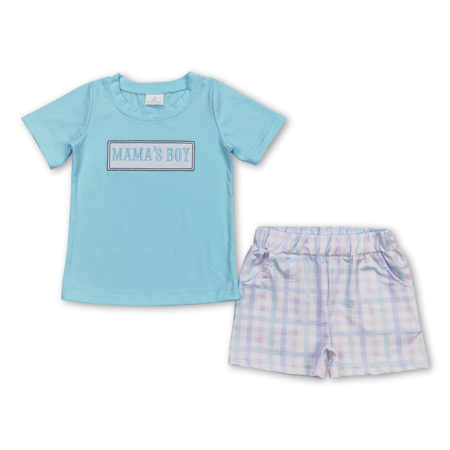 Mama's boy top plaid shorts kids mother's day apparel