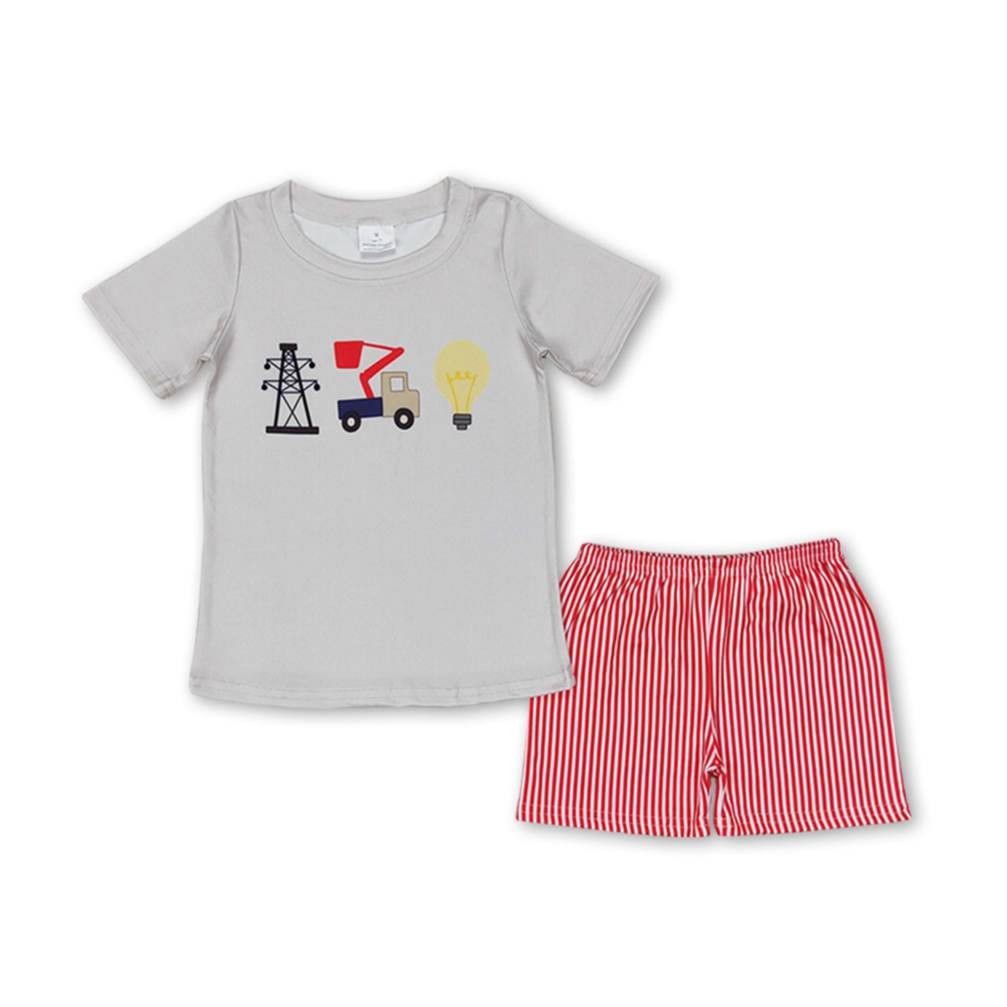 Grey top red stripe shorts linemane boys clothing