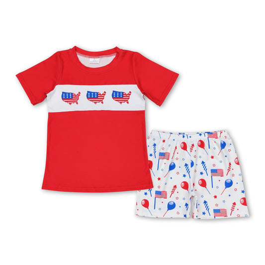 Red top balloon flag shorts boys 4th of july clothes