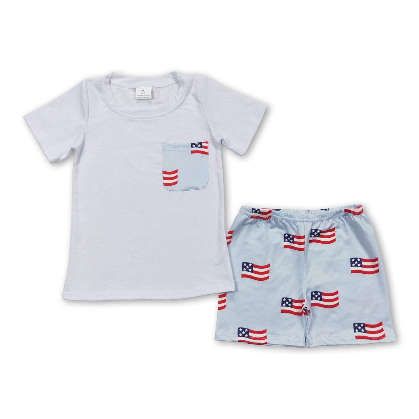 White pocket top flag shorts boys 4th of july outfits