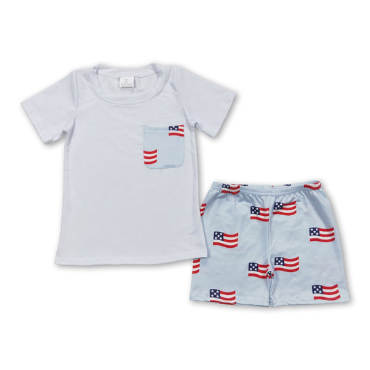 White pocket top flag shorts boys 4th of july outfits