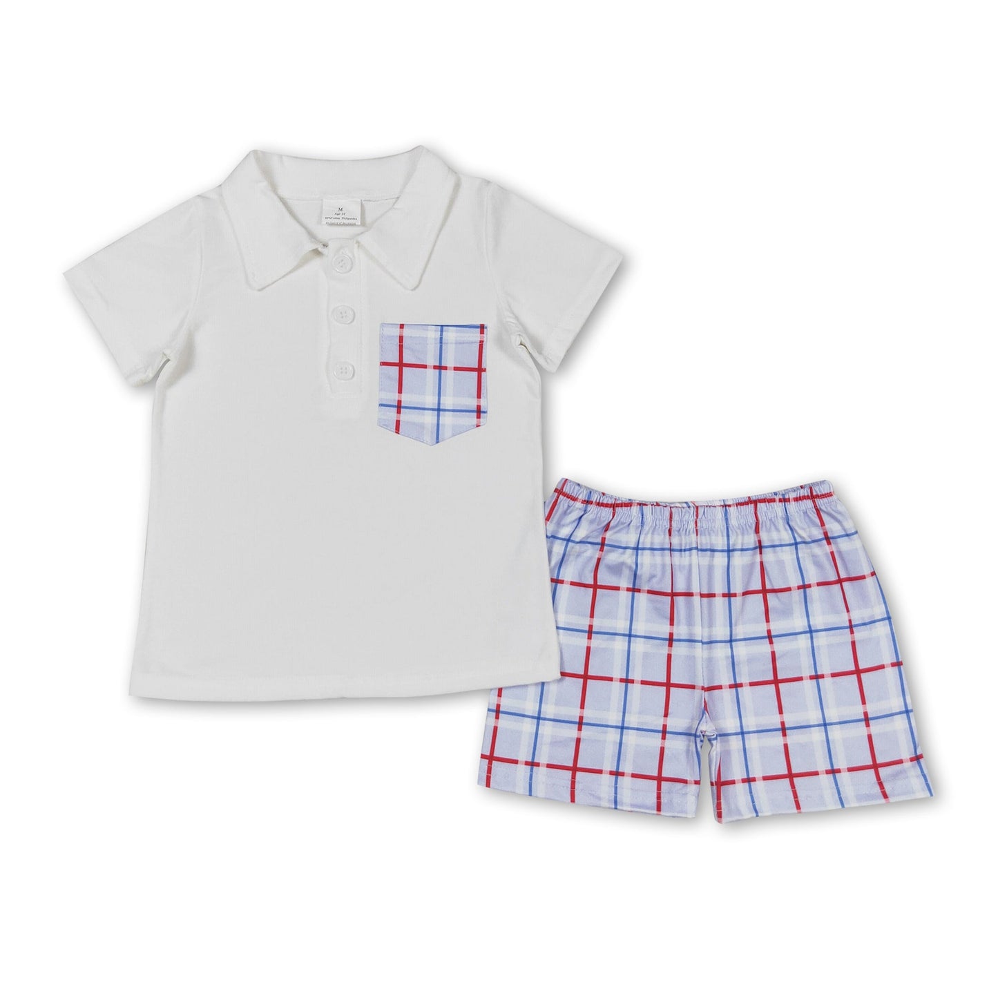 Plaid pocket white polo shirt shorts boys outfits