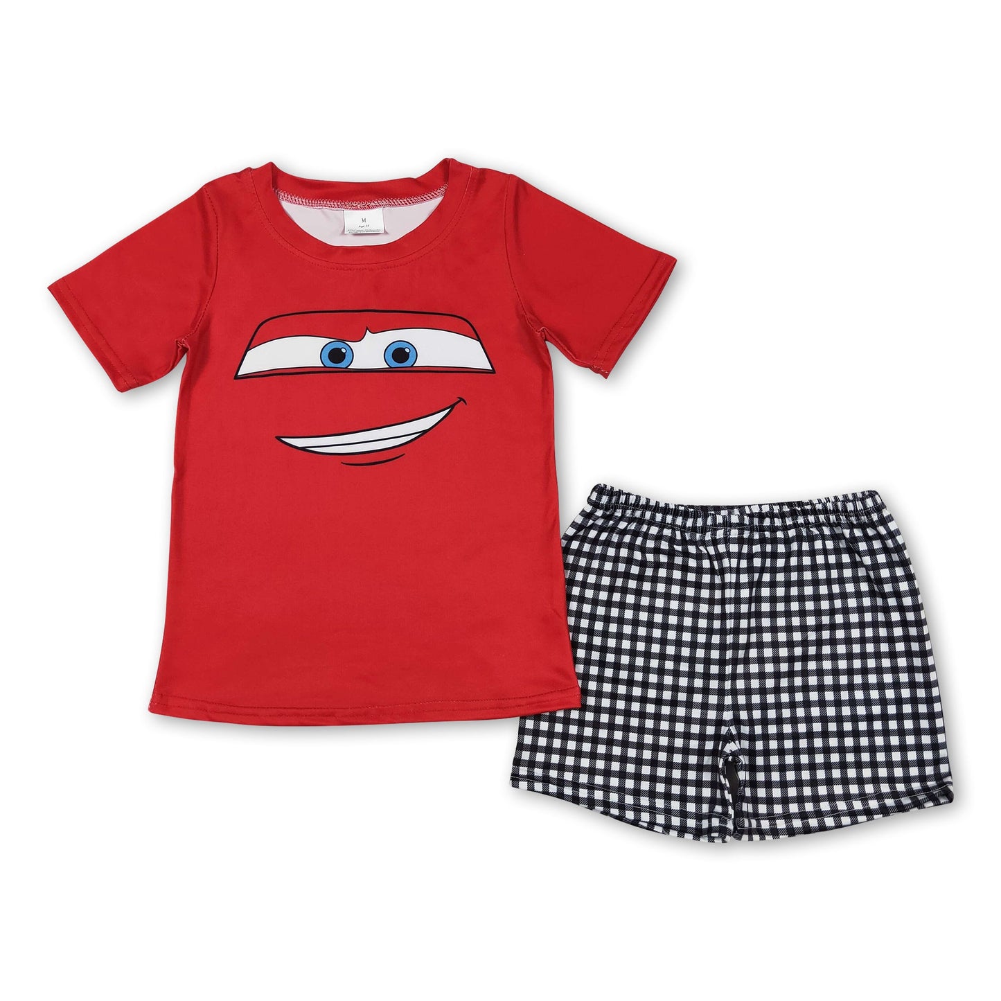 Red short sleeves top plaid pocket shorts boys outfits