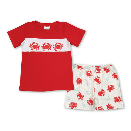 Red crab top shorts boys summer clothing