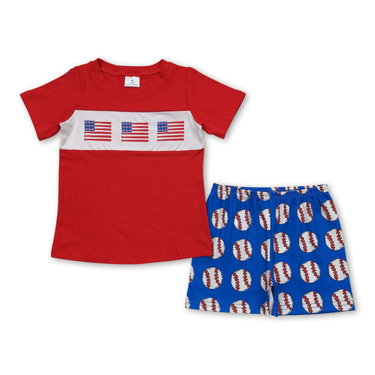 Baseball flag top shorts kids boys clothing set