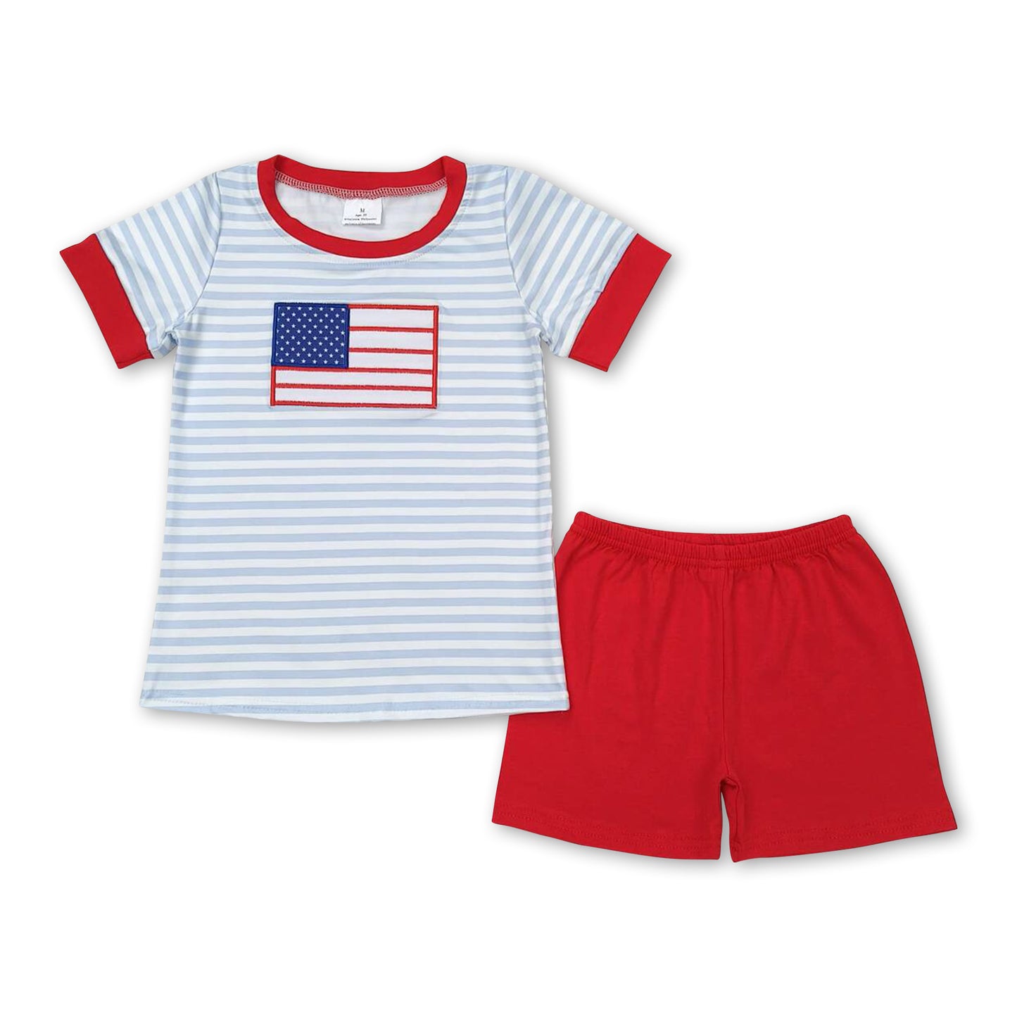 Flag stripe shirt red shorts boys 4th of july outfits